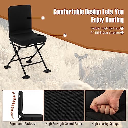 Black 360° Swivel Folding Hunting Chair with Padded Cushion X718508