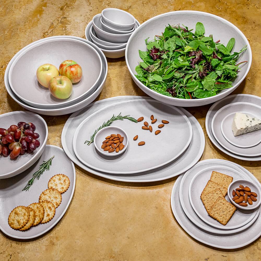 1.5 qt. Glazed Grey Melamine Bowl with White Trim X64174