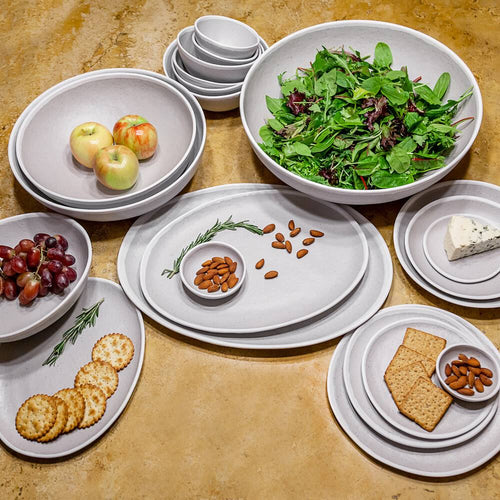 1.5 qt. Glazed Grey Melamine Bowl with White Trim X64174
