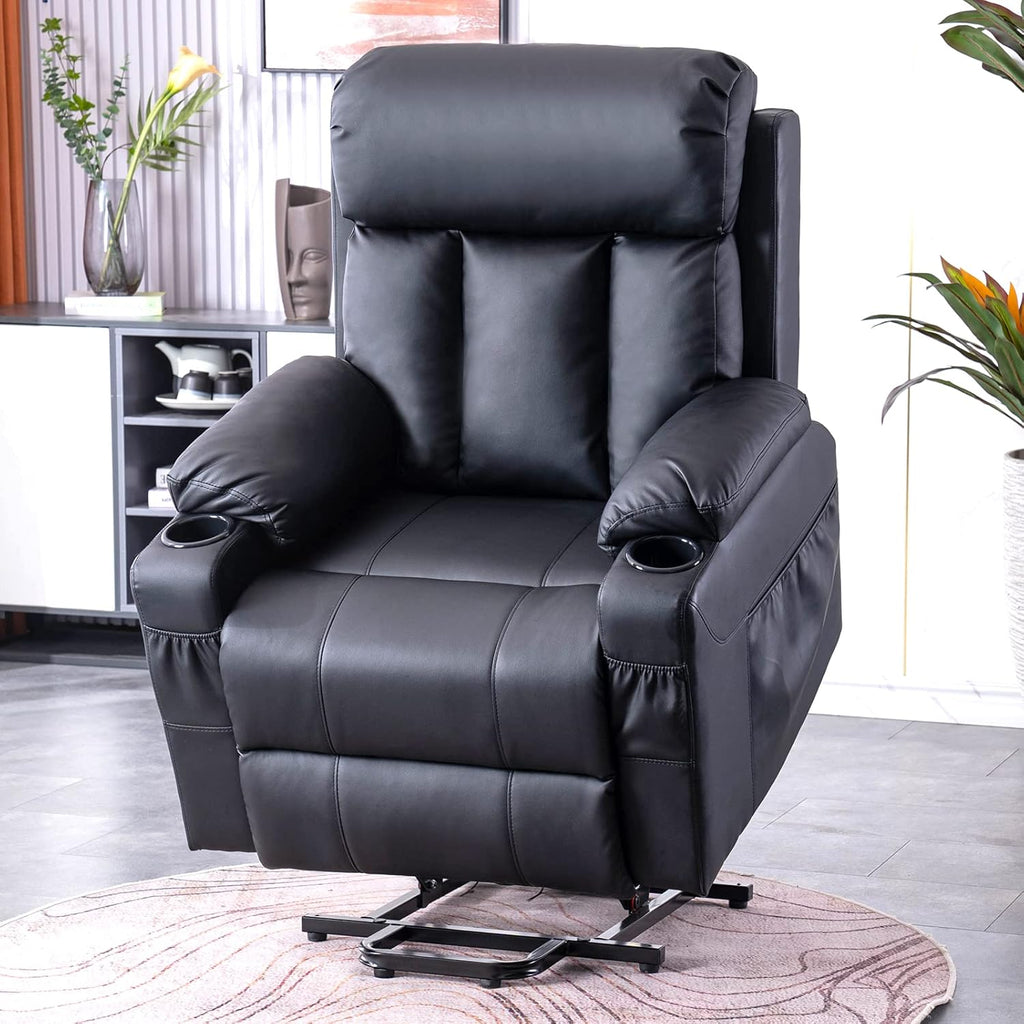 Light Camel Fabric Power Lift Recliner Chair with Massage and Heat G80844