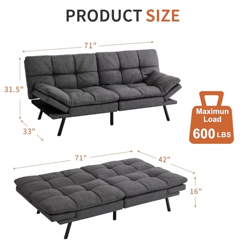 Black Memory Foam Futon Sofa Bed B7406