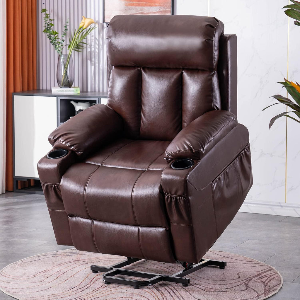 Light Camel Fabric Power Lift Recliner Chair with Massage and Heat G80844