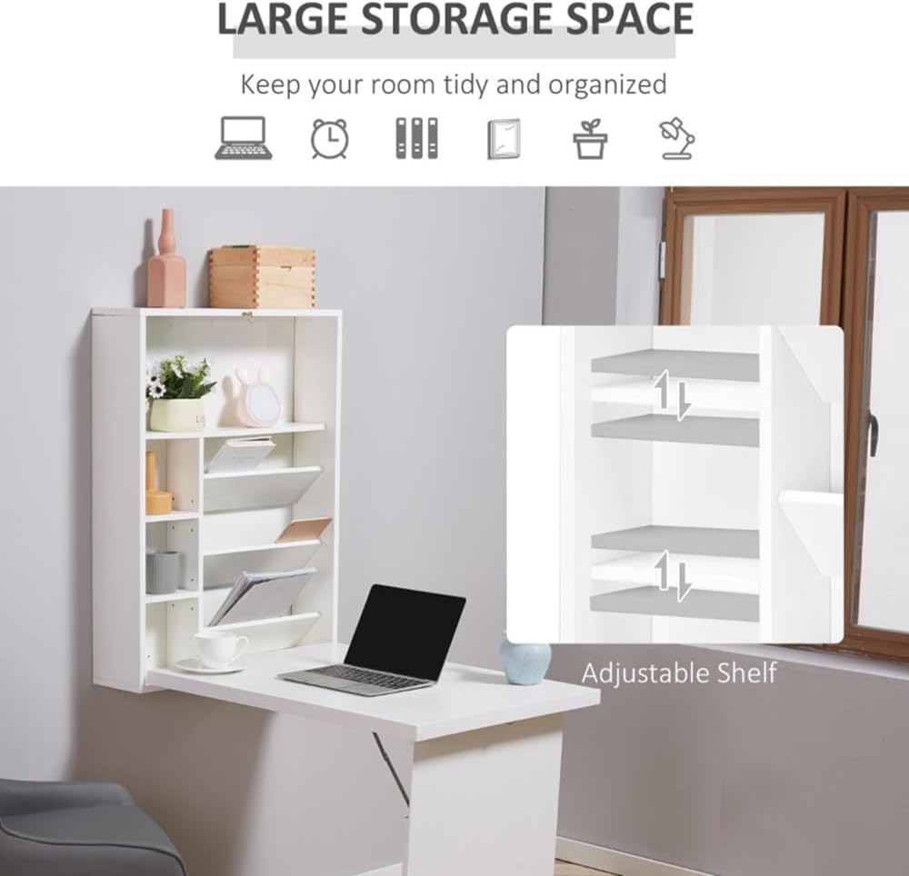 White Wall Mounted Desk with Storage Area K40769