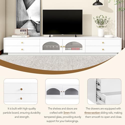 Black TV Stand with Open Storage Shelf and Drawers O7455