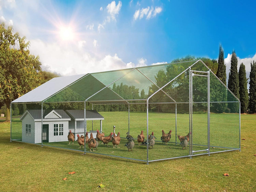 Metal Chicken Coop Galvanized Steel Walk-in Poultry Cage F64447