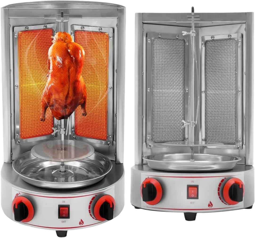 Stainless Countertop Gas Vertical Broiler Rotisserie Grill with 2 Burners A238