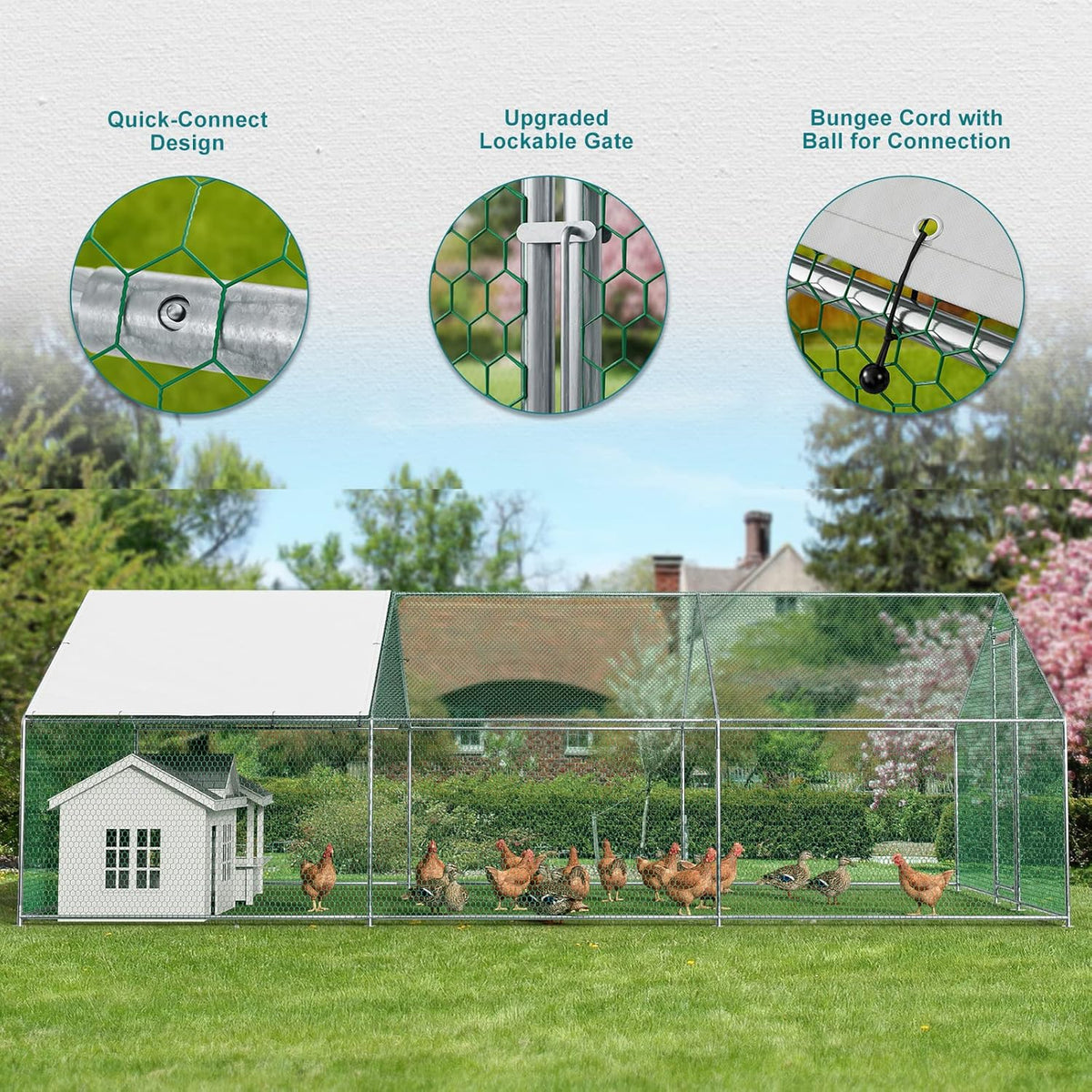 Metal Chicken Coop Galvanized Steel Walk-in Poultry Cage F64447