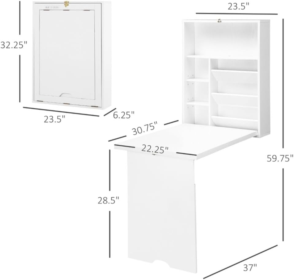 White Wall Mounted Desk with Storage Area K40769