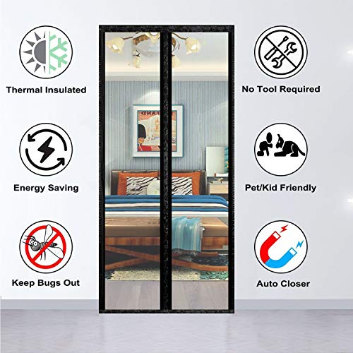 Transparent Insulated Door Curtain, Magnetic Thermal Door Cover, Self-Closing Magnetic Screen Door, Fits Doors up to 38" x 82" T6758