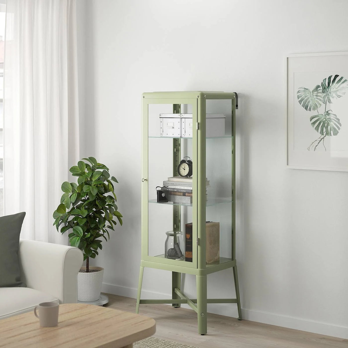 Pale Gray-Green Glass-Door Cabinet N557291