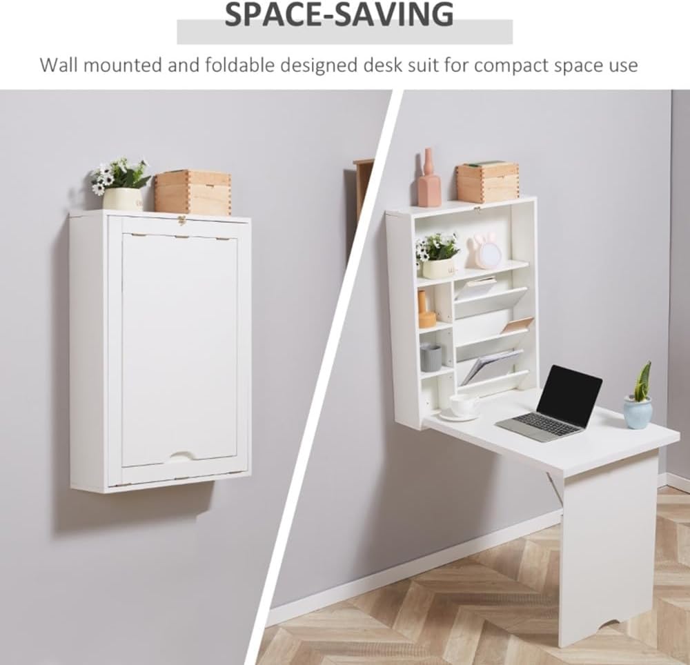 White Wall Mounted Desk with Storage Area K40769