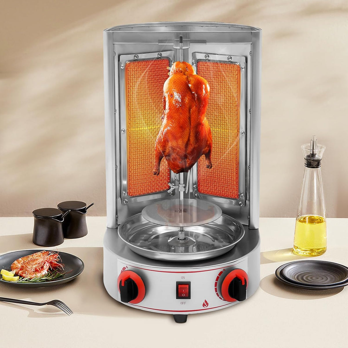 Stainless Countertop Gas Vertical Broiler Rotisserie Grill with 2 Burners A238
