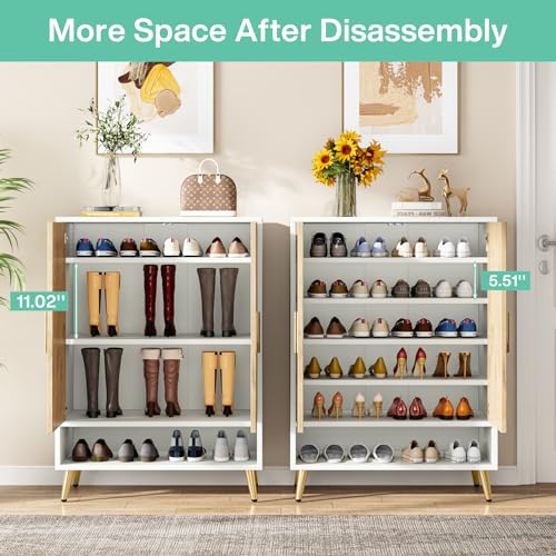 Brown 6-Tier 24 Pairs Wooden Shoe Cabinet with Doors M56942