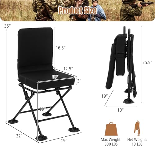 Black 360° Swivel Folding Hunting Chair with Padded Cushion X718508