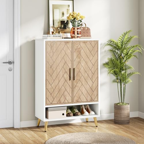 Brown 6-Tier 24 Pairs Wooden Shoe Cabinet with Doors M56942