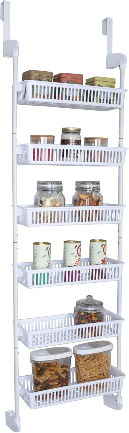 White 6 Baskets Over The Door Pantry Organizer Rack E65522