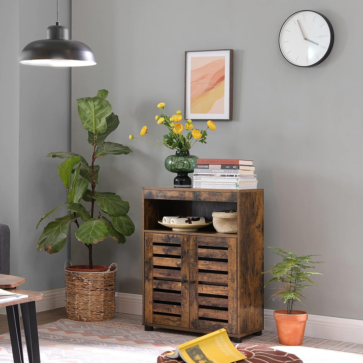 Bathroom Storage Cabinet with Louvered Doors and Adjustable Shelf R1698