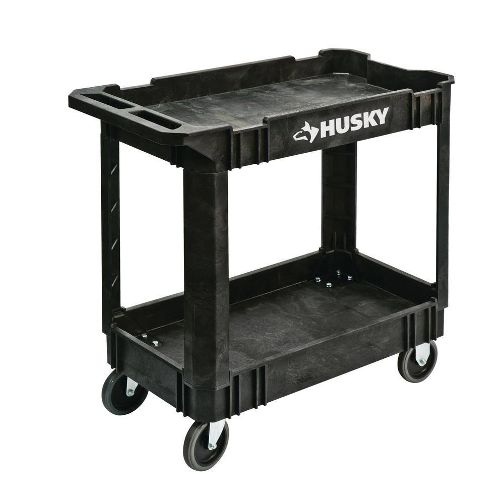 2 Tier Plastic 4 Wheeled Black Service Cart U15087