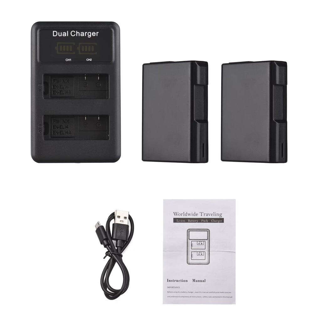 2pcs 7.4V 1500mAh Battery + 1pc Dual Channel Battery USB Port Screen Display M38412