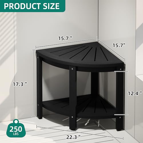 Black Poly Lumber Corner Shower Bench with Storage Shelf O1880