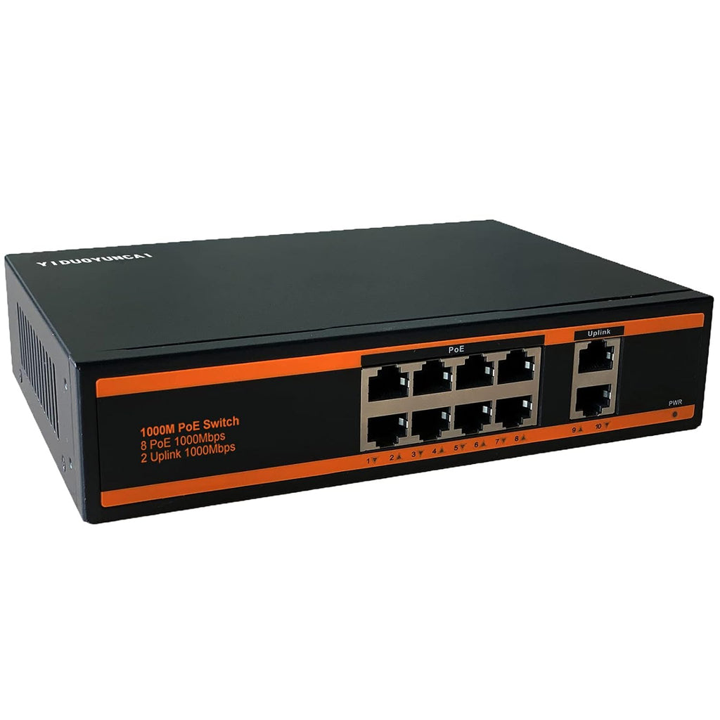 10 Ports Ethernet PoE Switch 8 Port 100Mbps PoE+ 2 UpLink 1000Mbps Metal Fanless Unmanaged Pack of 2 Z70937