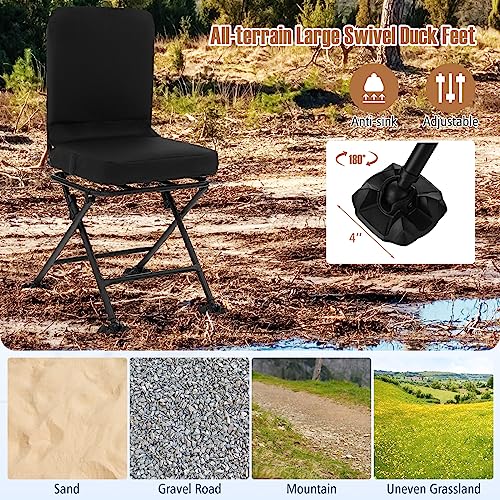 Black 360° Swivel Folding Hunting Chair with Padded Cushion X718508