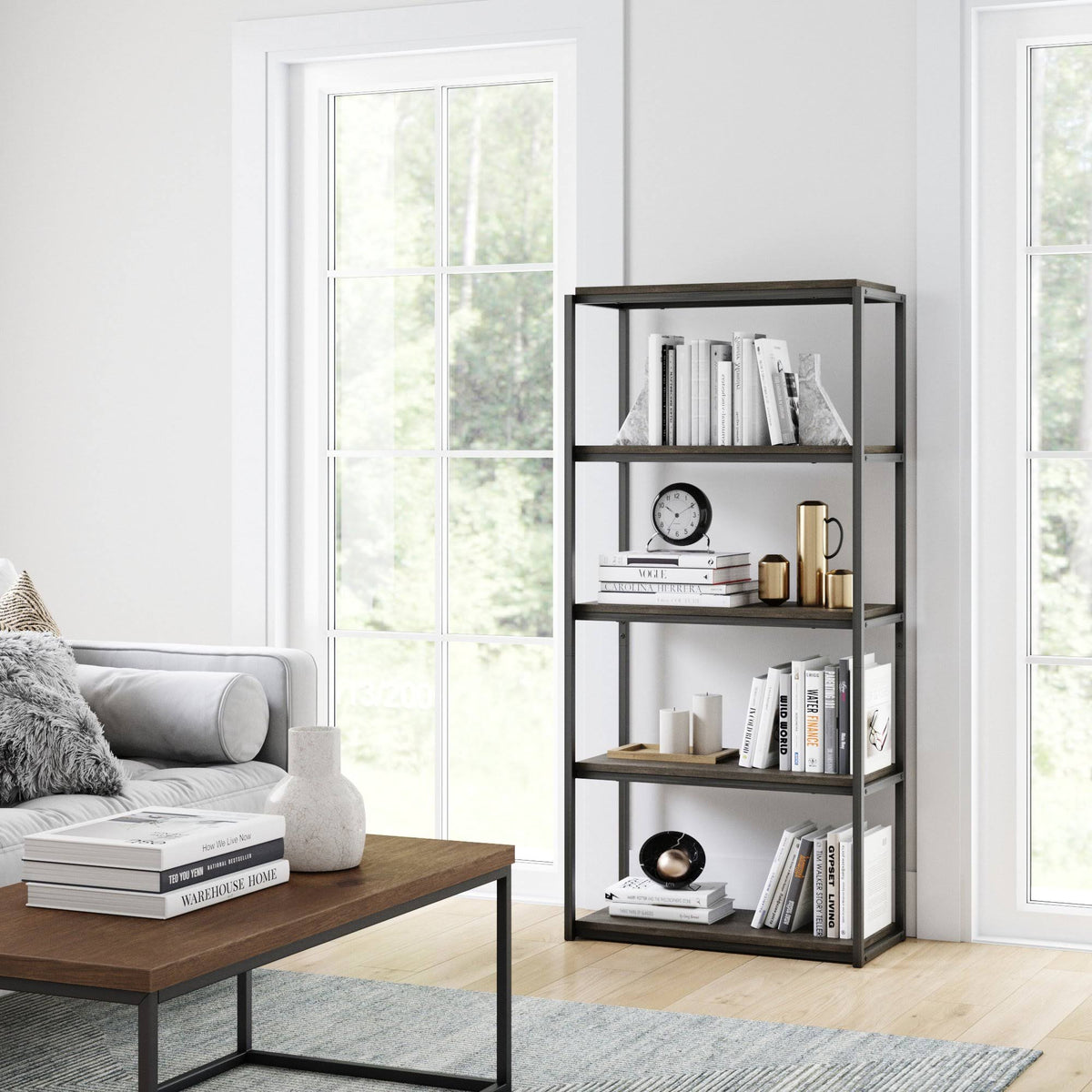 5-Shelf Wood Bookcase with Metal Frame Z73000