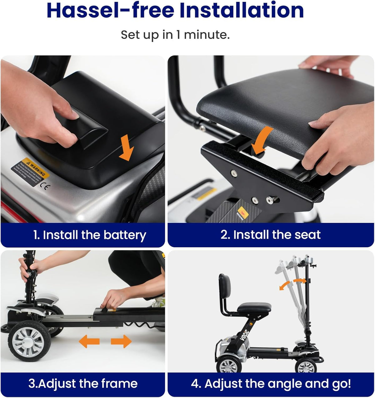 Mobility Scooter Carbon Fiber Lightweight 4 Wheel Electric Scooter with Seat V62810