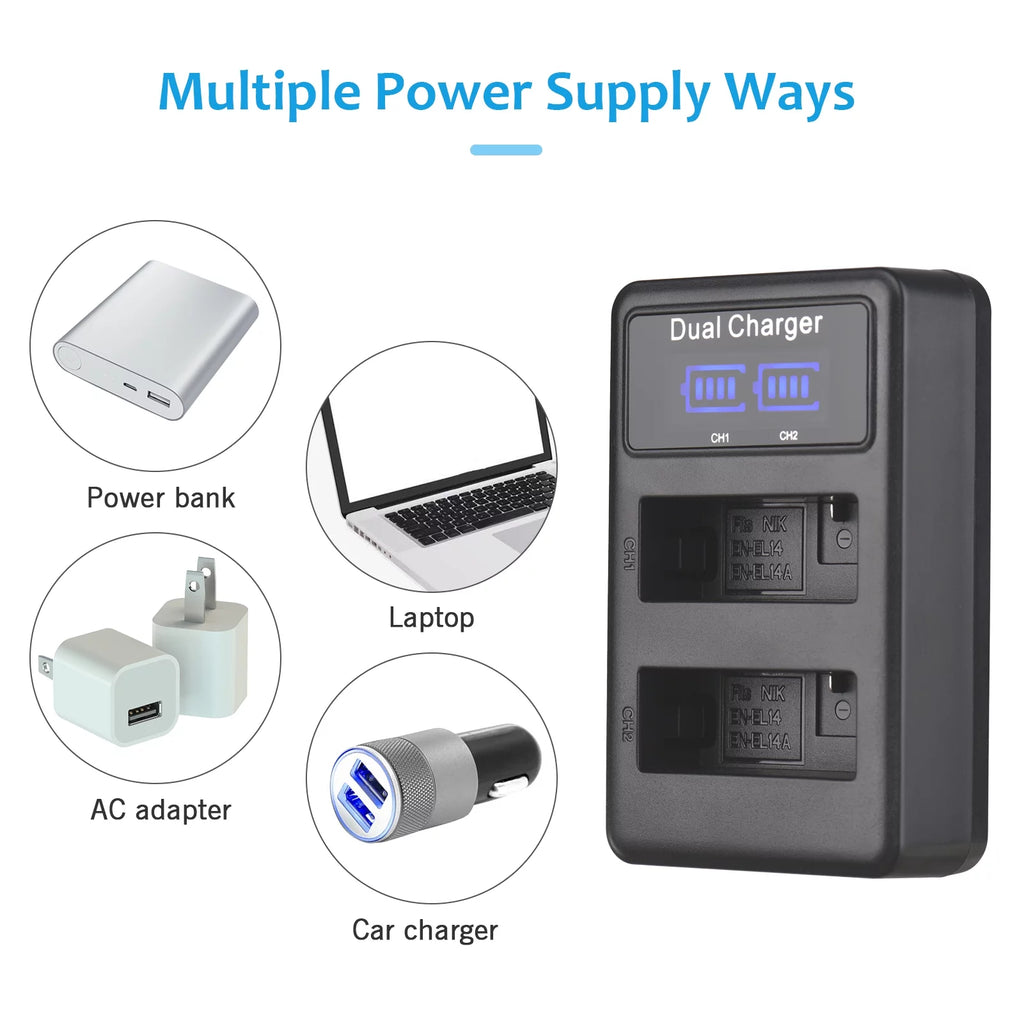 2pcs 7.4V 1500mAh Battery + 1pc Dual Channel Battery USB Port Screen Display M38412
