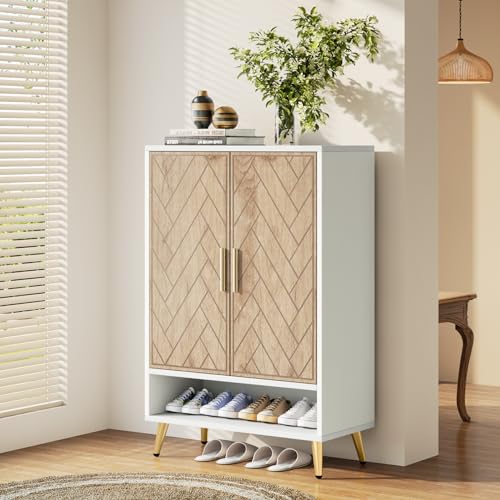 Brown 6-Tier 24 Pairs Wooden Shoe Cabinet with Doors M56942