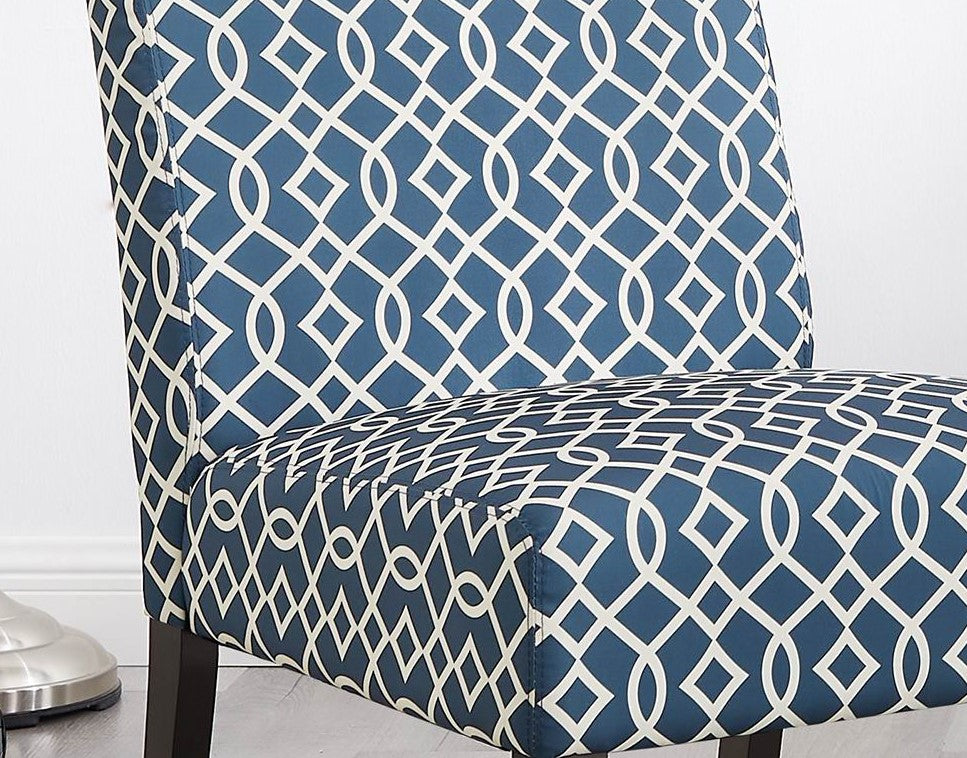 3pc Set Blue Fabric Upholstered Side Table and 2 Chairs M9297