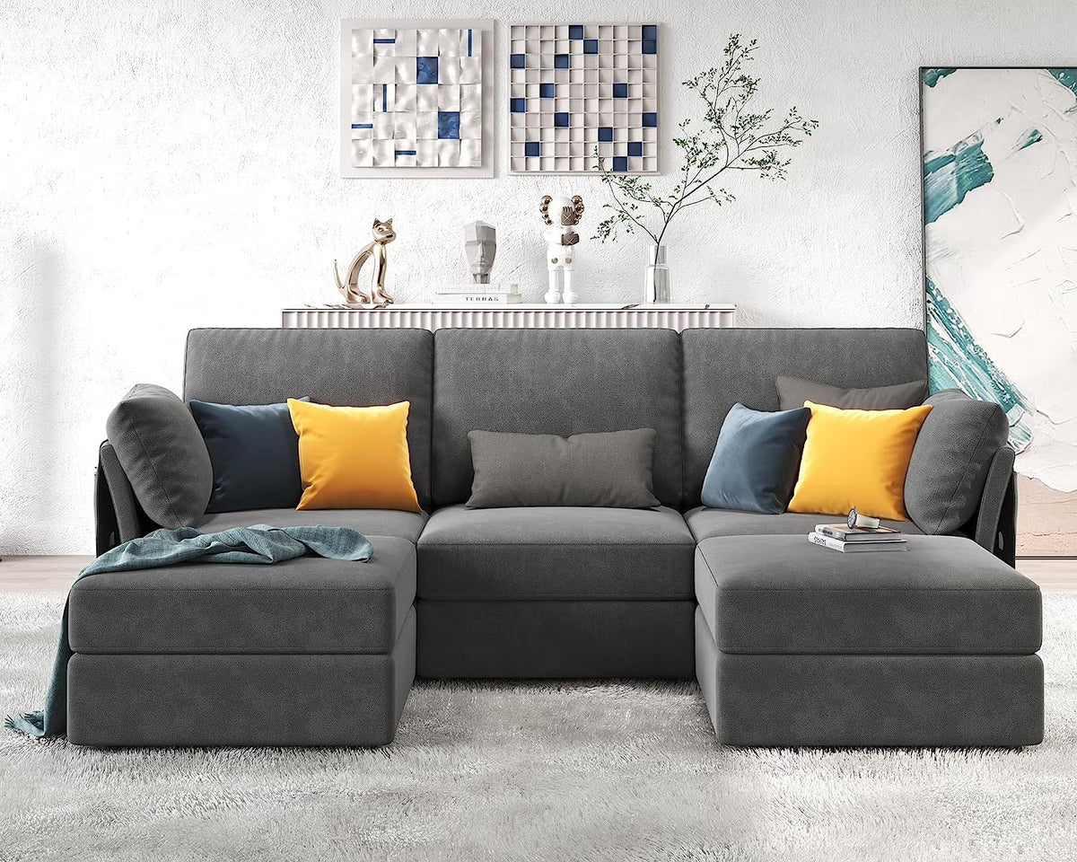 Oversized Chenille Dark Gray Modular Sectional Sofa with Storage and Chaise C910
