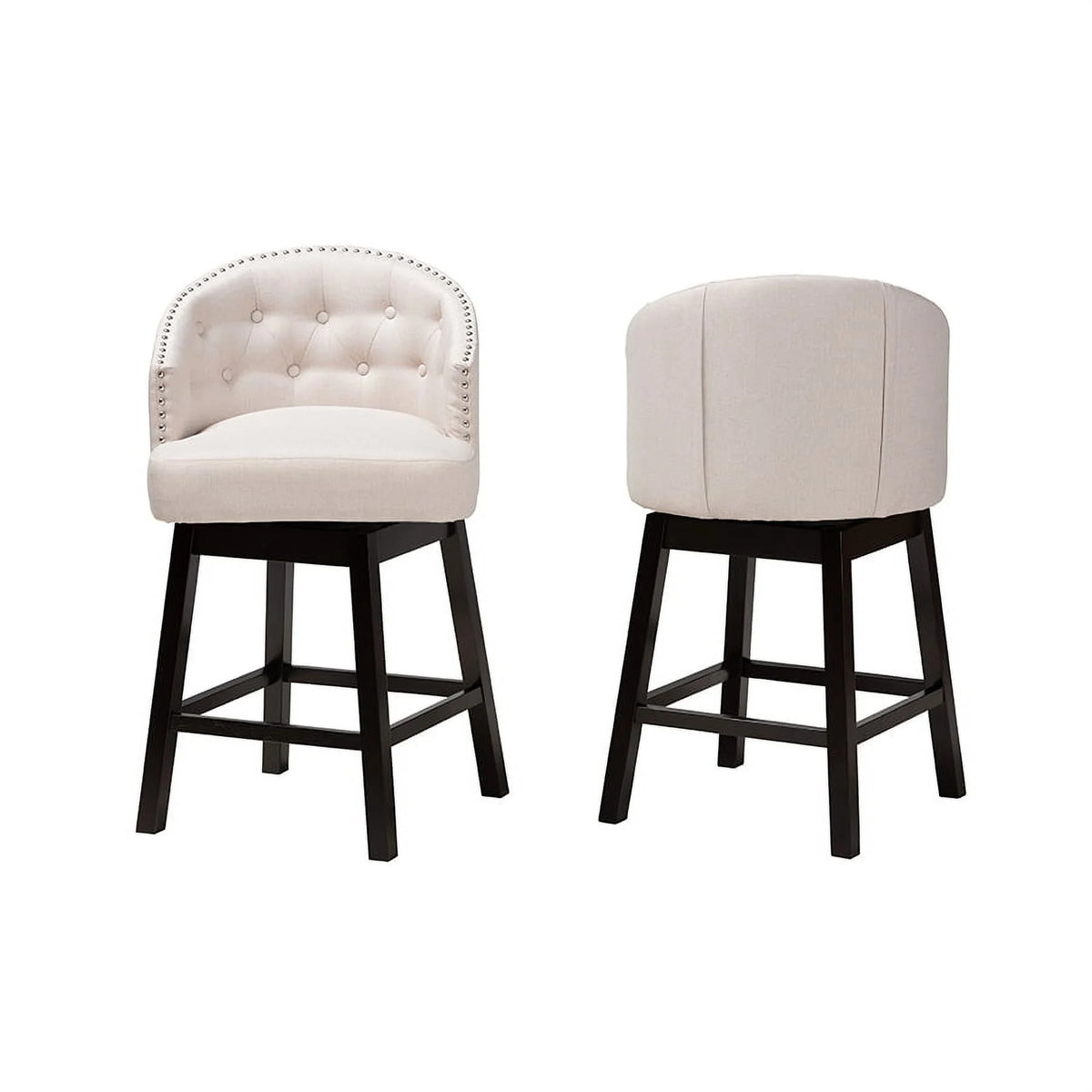Light Beige Fabric and Espresso Brown Finished Wood 2-Piece Swivel Counter Chair L257974