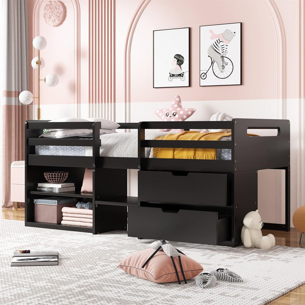 Twin Loft Bed with Desk and Cabinet C51982