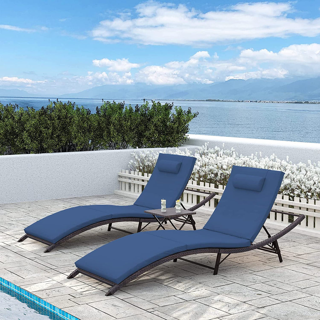Rattan Adjustable Back 3 Pieces Cushioned Patio Chaise Lounge G735
