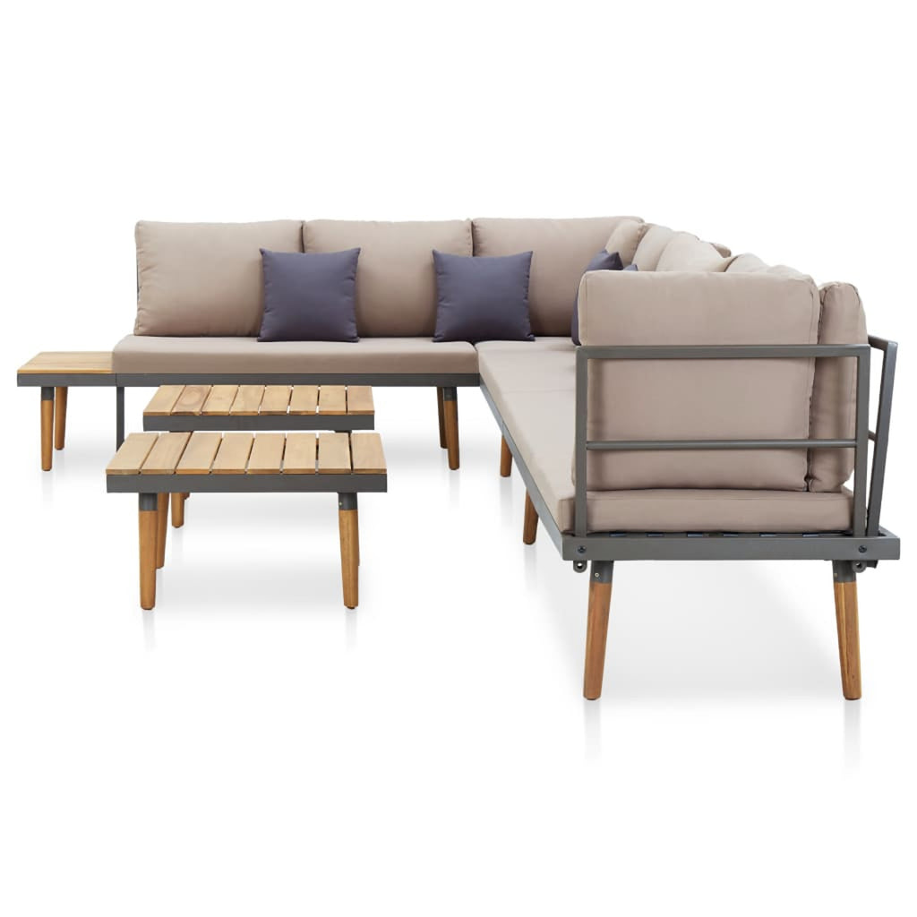 8-Seater Cushioned Acacia Wood Patio Lounge Set with 2 Coffee Table L16783