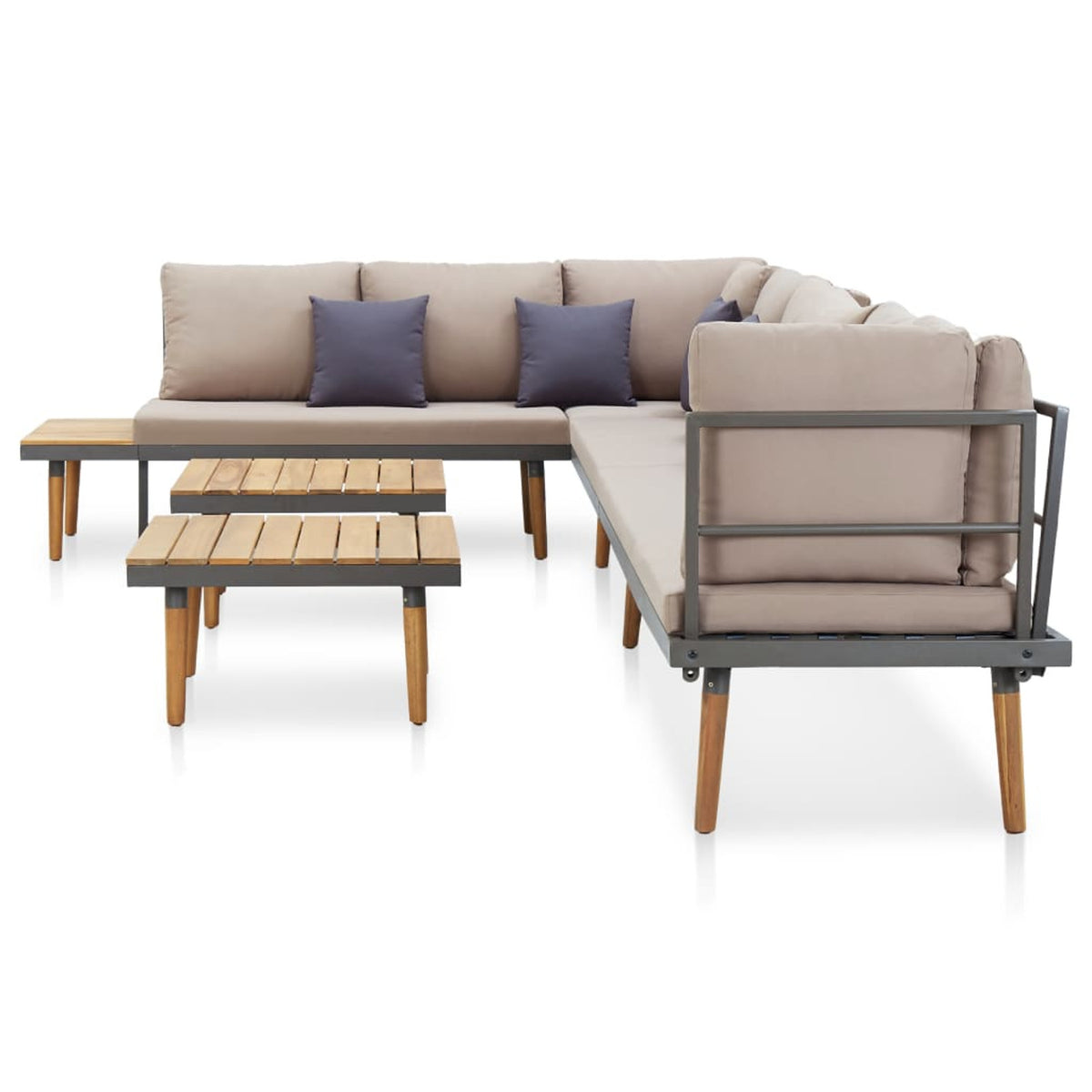 8-Seater Cushioned Acacia Wood Patio Lounge Set with 2 Coffee Table L16783