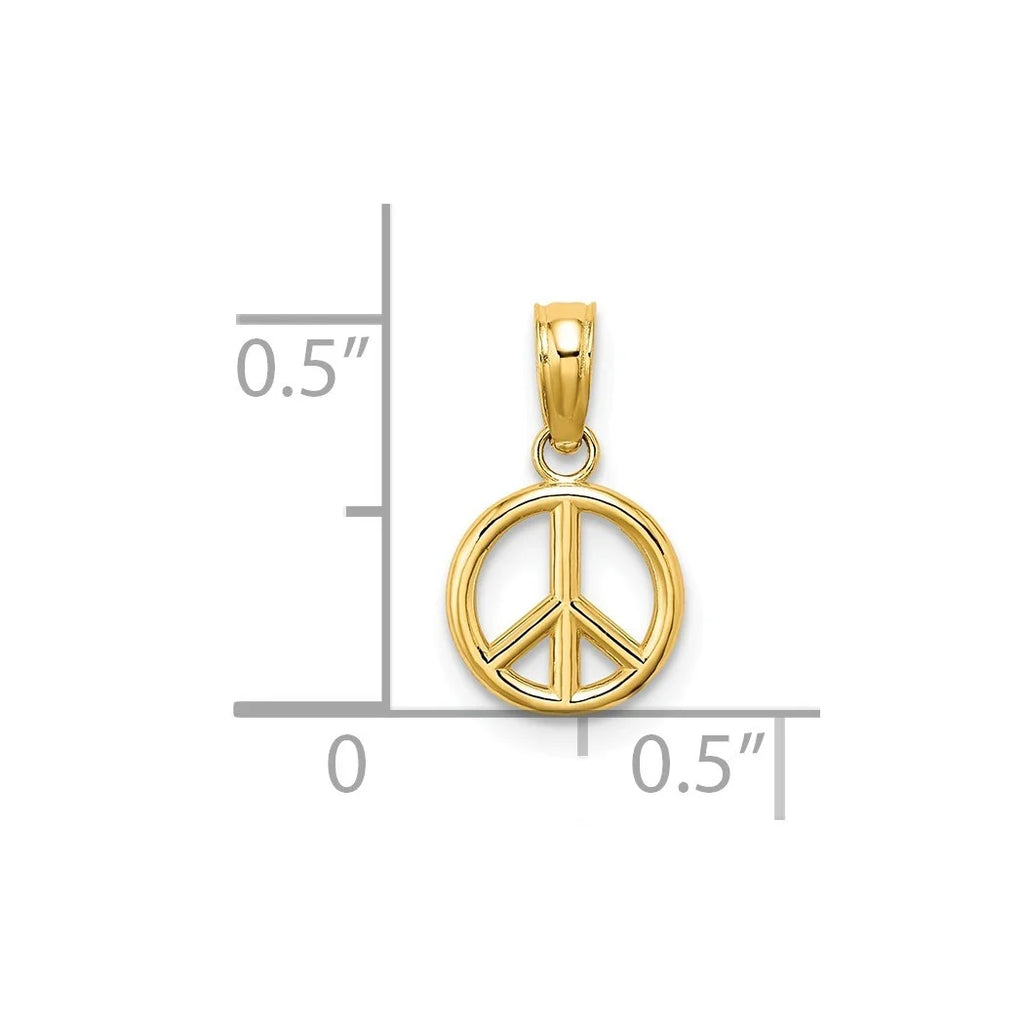 14k Solid Gold Peace Symbol Pendant Necklace L58498