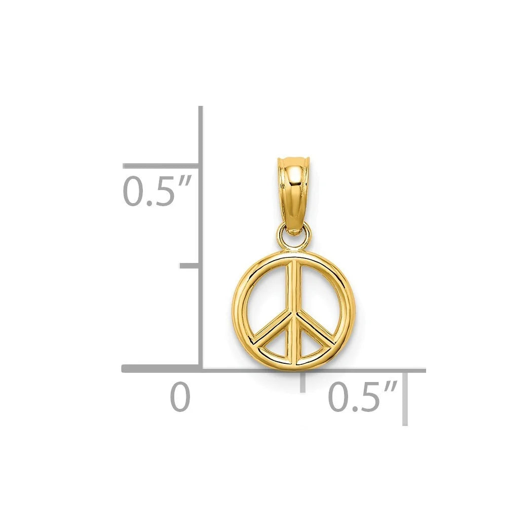 14k Solid Gold Peace Symbol Pendant Necklace L58498