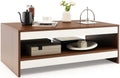 37 Inch Two-Tier Wooden Coffee Table with Storage Shelf X428