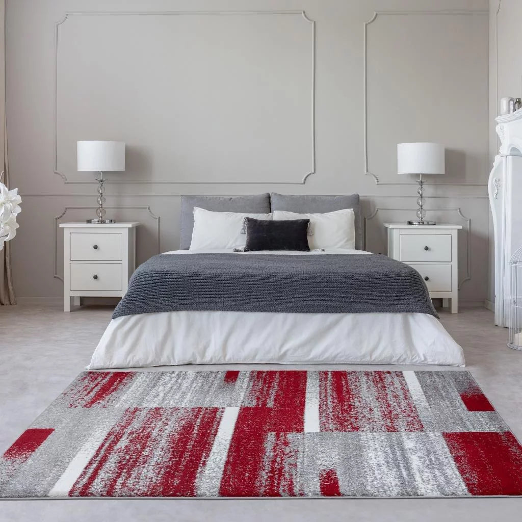 Red 6x9 Abstract Geometric Area Rug D69636