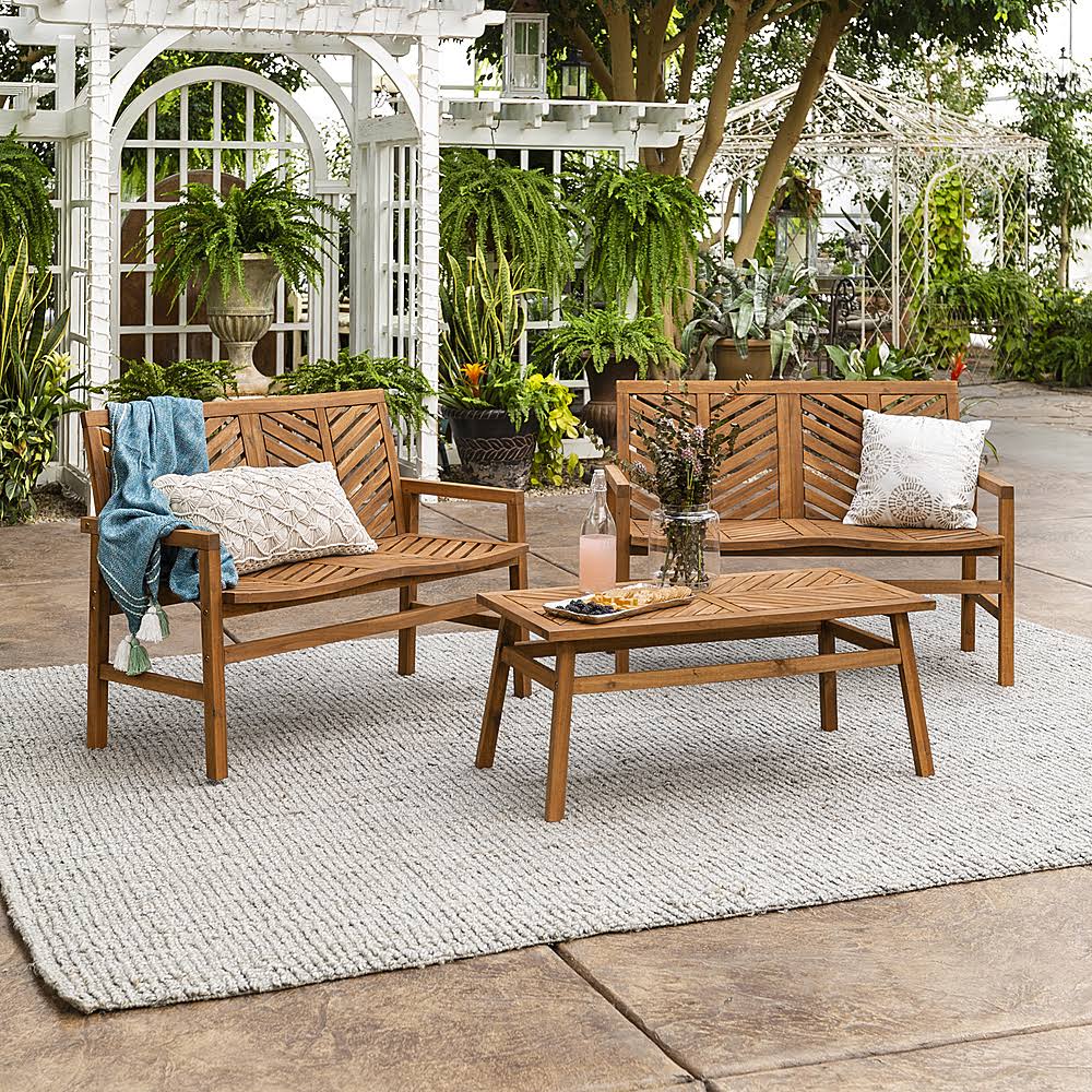 3-Piece Acacia Wood Patio Loveseat Chat Set S6529