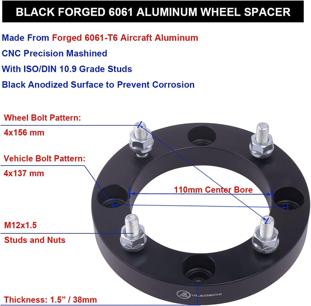 Black Forged ATV Wheel Adapters 1.5 Inch Pack of 4 O847319