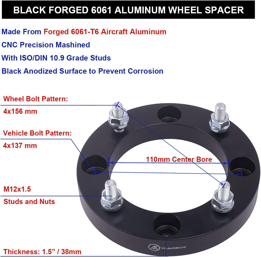 Black Forged ATV Wheel Adapters 1.5 Inch Pack of 4 O847319