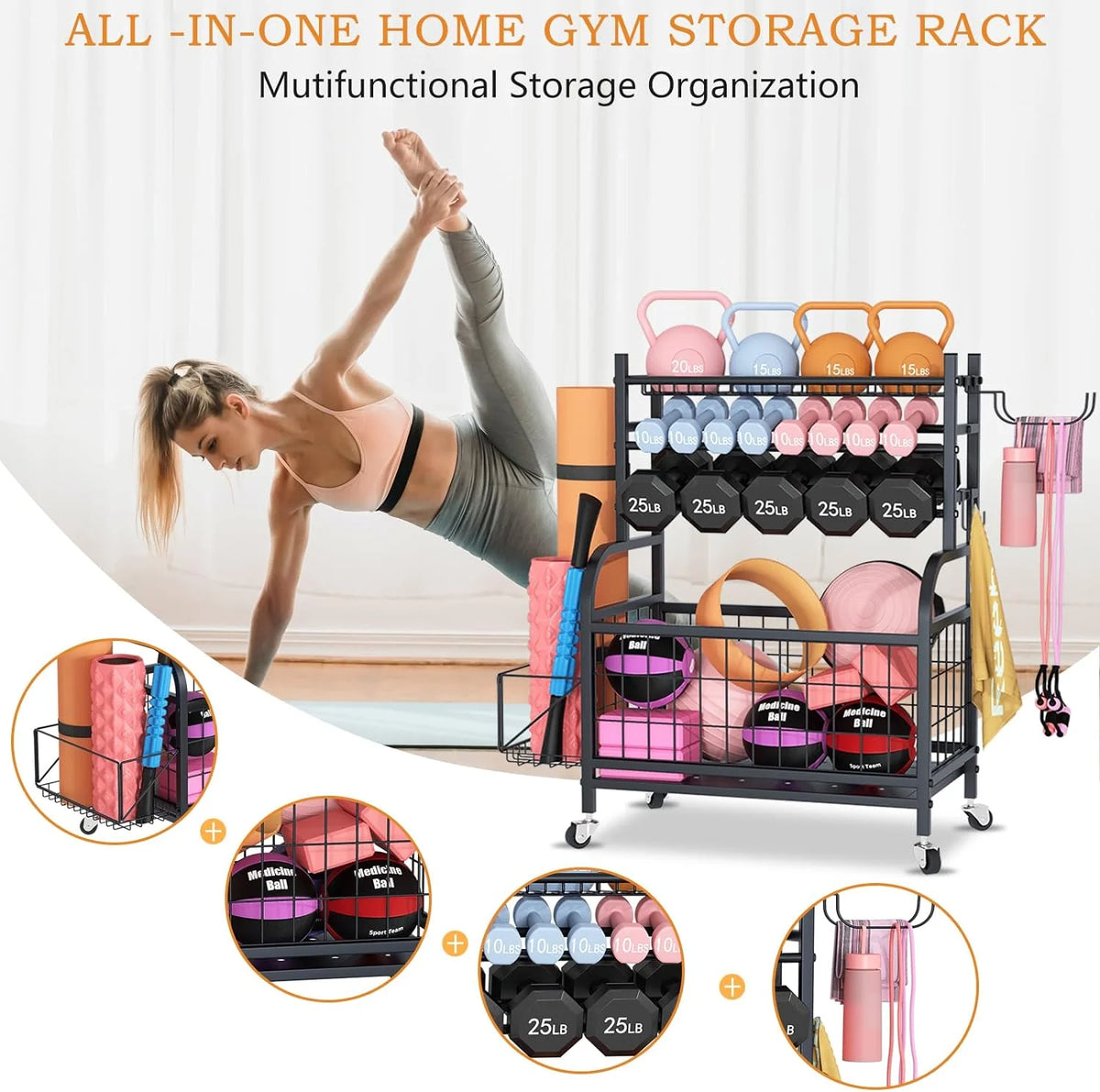 Multifunctional Removable Storage Rack for Kettlebells and Strength Training Equipment F932