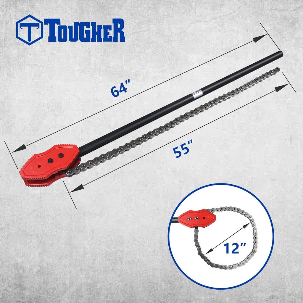 64inch Double-end Chain Pipe Wrench, Chain Tongs, Heavy Duty Plumbing Tool W321152