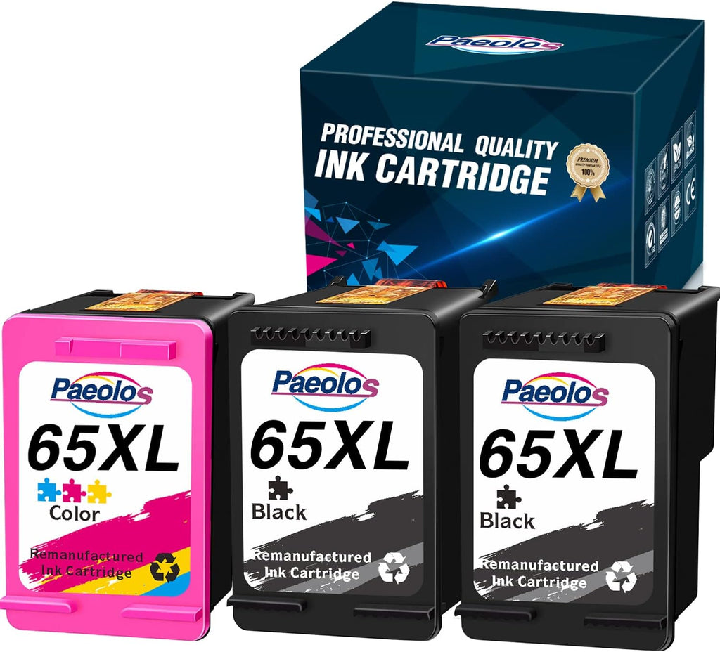 65XL Ink Cartridge Replacement for HP Printers (2 Black, 1 Tri-Color) Pack of 2 I50653