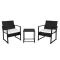 Black 3-Piece Faux Wicker Rattan Chair Conversation Set with Cushion Q1029