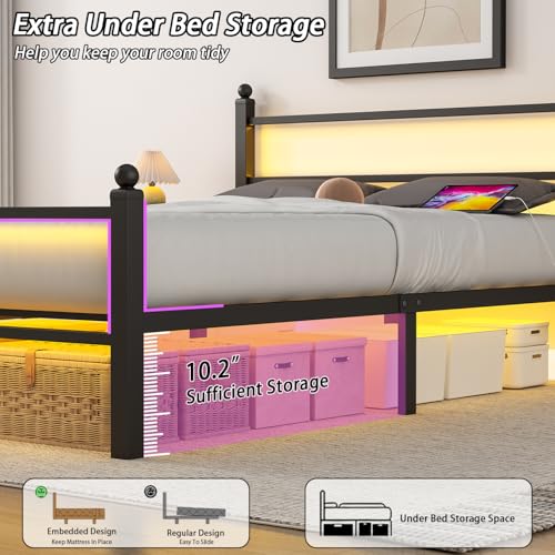 Black Metal Full Size Bed Frame with Headboard and Footboard D285