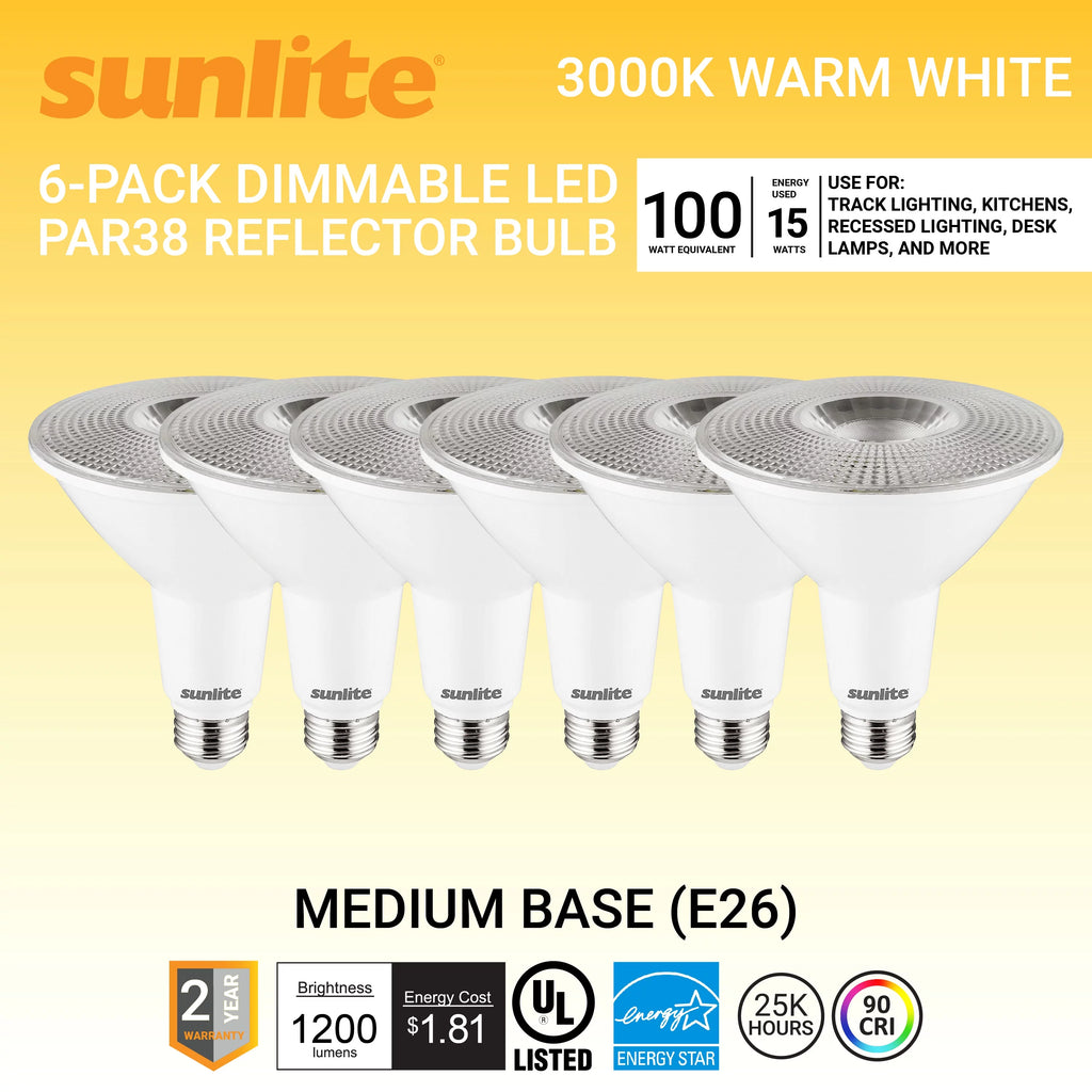 LED PAR38 Long Neck Spotlight Bulb 15 Watts Dimmable 3000K Warm White 6-Pack A6149